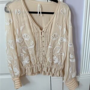 Anthropologie sheer sleeve peplum top